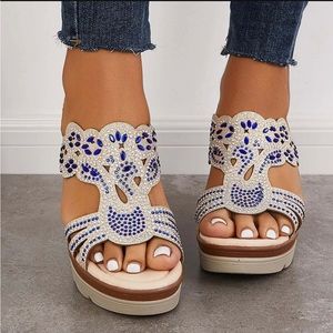 Tinstree Jolimall rhinestone platform wedges backless slip-on sandals